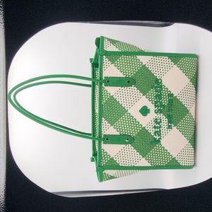 *Kate Spade* Ella Gingham Green Bean Oversized Woven Straw Shoulder Tote Bag